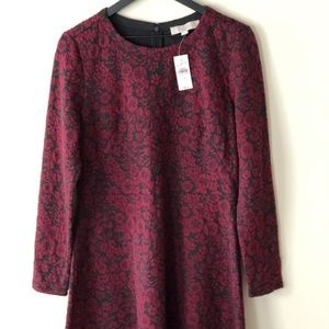 Loft long sleeve floral fit & flare dress nwt